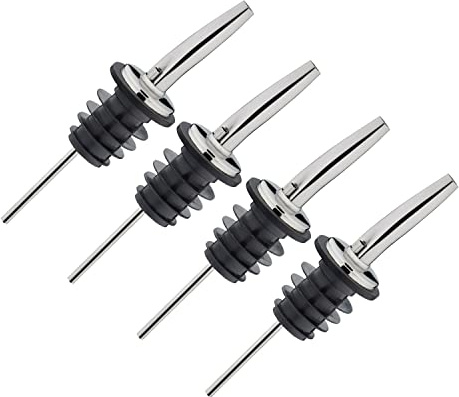 Westmark 4 Spirituosen-/Öl-Ausgießer für Flaschen, mit Luftröhrchen, Metall/rostfreier Edelstahl, Kunststoffkorken, Inox Gastro, Schwarz/Silber, 473222E3