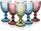Youeon Set of 6 Colored Wine Goblets, 300 ml Wine Glasses Set with Embossed Pattern, Colored Wine Glasses Vintage Glassware for Party, Wedding, Bar, Wine, Juice, Beverage, 3 Colors