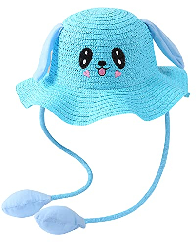 HUIFANG Sonnenhut für Kinder, Strandhut, umkehrbarer, atmungsaktiver Eimerhut,Sommer Baby Airbag mit beweglichen Ohren Kinder Kaninchen Strohhüte Mützen, M-L