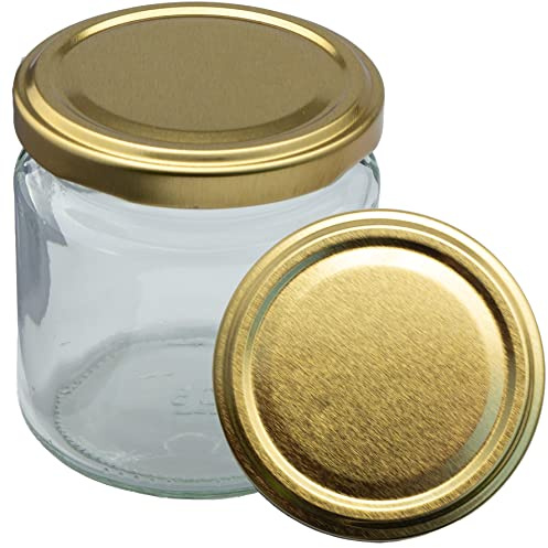 Imkado Honiggläser Neutralglas 250g mit Twist-Off Metalldeckel (36 Stk) Gold, 212ml