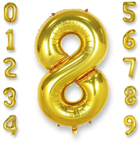 AULE 40 Inch Big Gold 8 Balloon Number Large Foil Helium Number Balloons 0-9 Jumbo Giant Happy 8th Birthday Party Decorations for Boy or Girl Huge Mylar Anniversary Party Supplies