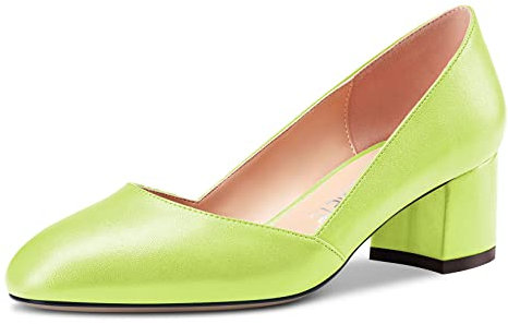 Castamere Mujer Chunky Ancho Bajos Heel Pumps Slip-on Clásico Cute Dress 5 CM Heels Cerrado el Dedo del pie Redonda Punta Zapatos Verde Lima Matte 36 EU
