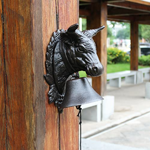 Türglocke Gusseisen Glocke Übergroße Türklingel Aus Gusseisen – Klingeldurchmesser 14,5 Cm, Eingangstür-Hängenglocken für Terrasse/Schule/Bauernhof, Design mit Großem Stierkopf