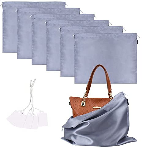 6 Stück Schuhtasche Kordelzugbeutel, Aufbewahrungsbeutel Aufbewahrungstasche aus Seide Handtaschen Kordeltasche für Handtasche Geldbörse Taschenbücher Schuhe Stiefel (Grau, 60 * 50cm)