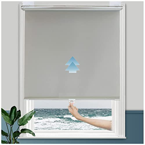 Sonnenschutzrollo mit Saugnäpfen,Leichte Verdunklungsrollo,einziehbar temporäre Fensterrollo,Sichtschutz,UV-Schutz Rolladen,schnurlose Gardinen,Verdunkelungsstoff Aufrollbar,Grey-45×125cm（18*49in）