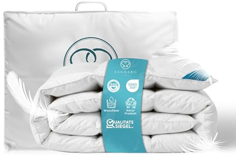 Sandaro Home Daunendecke 135x200 Sommer | Öko-Tex Zertifiziert 70% Gänsedaune- 30% Federn | leichtes Gewicht weich und bequem Sommer daunendecke 135x200- Bezug aus Reiner Baumwolle- 600gr. 100% Natur
