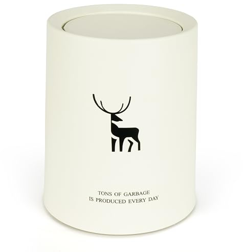 BELLE VOUS Papelera de Escritorio Pequeña - Cubo Blanco con Motivo Infantil Juvenil de Ciervo de 12 L - Mini Papeleras con Tapa Abatible para Habitacion Oficina Cocina o Baño