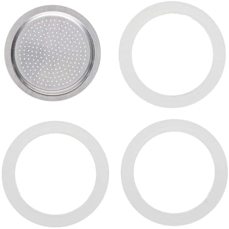 3 Pièce Joints Filtre à Café Réutilisable Joints, D'éTanchéIté de Rechange en Silicone, Avec 1pc Filtre de Rechange pour Cafetière, Filtre en Acier Inoxydable, Pour Machine à Expresso (6 Tasses)
