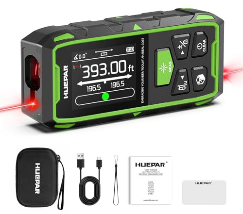 Huepar Professional Dual Laser Measuring Tool 393ft, Rechargeable Bilateral Laser Measurement Tool, Digital Laser Room Measure Devices, Metro Laser Measurement Tool with Angle Sensor, Magnetic Back