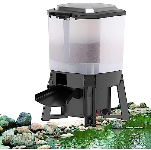 Automatic Fish Feeder - Programmable Pond Food Dispenser Timer with LCD Display for Vacation Weekend - 120° Dispersed Feeding Design