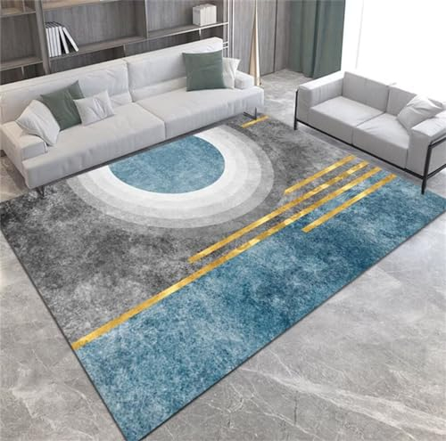QGYFRE Teppich Gross Teppiche Wohnzimmer großer 300x400CM vorzimmer Blau Grauer, moderner, minimalistischer, haustierfreundlicher