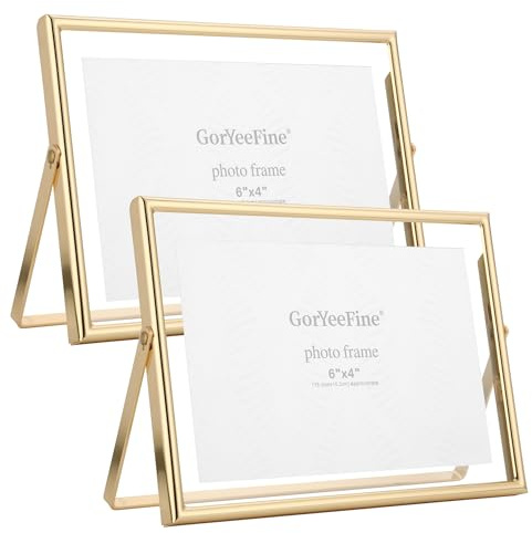 GorYeeFine Gold 7x5 Floating Frame(Horizontal) 2pack for Photo Sizes(3.5x5'',4x6''),Classy Gold Frames Tabletop/Shelf display, for Wedding,Christmas,Birthady,Home or Office Decor.