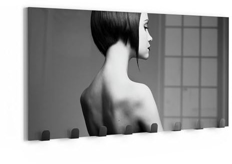 DEQORI Wandgarderobe Glas & Metall | Motiv Zarte Silhouetten | 60x30 cm | Design Haken-Leiste modern | Garderoben-Paneel für Flur, Wohnzimmer & Schlafzimmer | magnetisch & beschreibbar