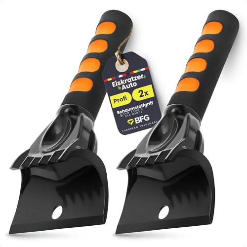 BFG Eiskratzer Auto - 2 Stück Ergonomischer Scheibenkratzer Auto mit Schaumstoffgriff zum Schutz der Hände vor Auskühlung