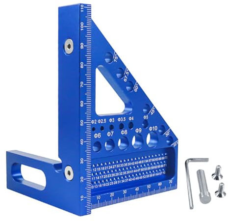 Vordpe 3D-Zimmermannswinkel Messwerkzeuge, Gehrungswinkel Multifunktional, 22.5°-90° Aluminiumlegierung Anschlagwinkel für Ingenieur Tischler, Handwerker Zeichnung besondere (Blau)