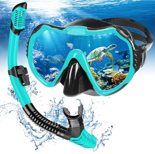 Snorkel Set Adults, Scuba Snorkelling Packages with Anti-Fog Panoramic View Swimming Goggles,Dry Snorkel Set Suitable for Snorkeling Diving Swimming