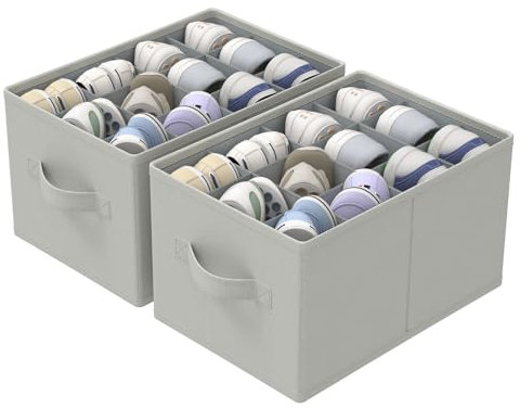 GUOHNHE Organiseur de chaussures, Lot de 2 Grandes Boîte Rangement avec 3 Poignée, Convient pour 12-24 Paires, Empilable Shoes Organizer, Grandes Cubes de Stockage, 42 x 32 x 26 cm, Gray, XSNX02G-2