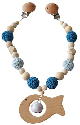 Kinderwagenkette Holz (Blau, Türkis, Fisch)