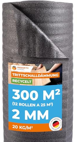 Trittschalldämmung 2mm Profi Basic 300m² | recycelte PE-Schaumfolie | 12 Rollen als Laminat- und Parkettunterlage zur Wärmedämmung | Fußbodenheizung geeignet