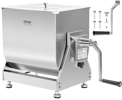 VEVOR Mezcladora de Carne Manual Tanque Basculante Equipo de Procesamiento de Carne Mezcla Máxima de 6,8 kg Mezcladora de Salchichas de Acero Inoxidable con Tapa, Manija, Reductor de Engranajes