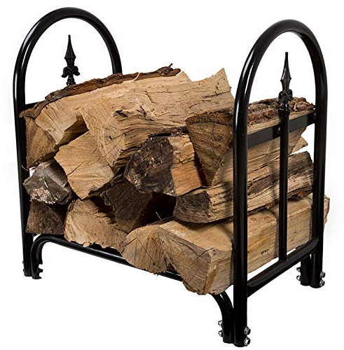 Portalegna da ardere in ferro rustico, per interni ed esterni, stile fattoria, colore nero, 58 cm