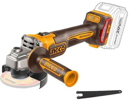 INGCO Amoladora angular inalámbrica de 20 V (producto solo) 115 mm, 1000 W, motor sin escobillas, variable de 3 velocidades, 3000/6000/9000 rpm para cortar, pulir y afilar CAGLI27153
