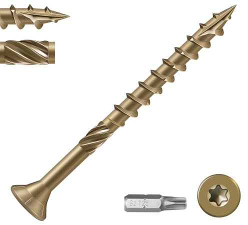 VGBUY Deck Screws #10 x 3 Inch Heavy Duty Exterior Wood Screws,Torx Drive Head Deck Screw Bronze Rust Resistant Epoxy Coated,Long Outdoor Screws with Star Bit(1Ibs,55Pcs)