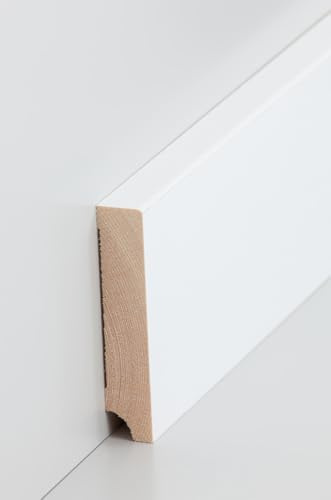 10x Holzfußleiste Kiefer deckend weiß 2500 x 16 x 80 mm Oberkante rechteckig - Fußleiste Fußbodenleiste Massivholz Sockelleiste Holz Südbrock - 25 m
