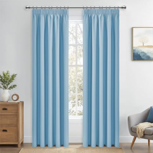 MRTREES Blue Blackout Curtains 72 Inch Drop, Thermal Pencil Pleat Curtains for Bedroom Living Room Multiple Hanging Methods, 2 Panels 117x183 CM 46x72 Inch Sky Blue