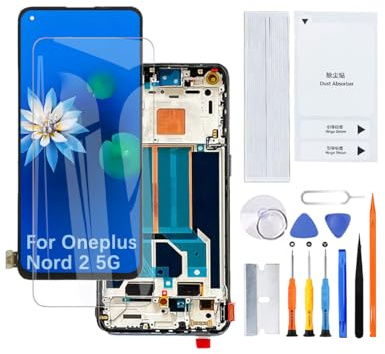 H&LYCYJ Display Bildschirm für Oneplus Nord 2 5G TFT DN2101 DN2103 LCD Bildschirm Ersatz Assembly kit（Grau mit Rahmen,Ohne Fingerabdrücke）