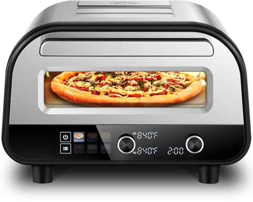 Upgraded Pizza Oven Heats up to 840°F Makes 12 Inch Pizzas in 90 Seconds Countertop Electric Pizza Maker with 6 Touchscreen Presets Pizza Stone & Peel Included - Stainless Steel