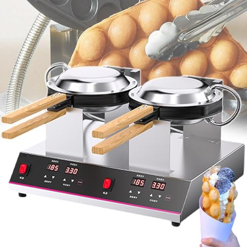 pealiritansemen Professional Bubble Waffle Maker With Dual-Sided Heating - 180° Rotating Egg Puff Machine, 0-9 Min Timing & 50-250°C Digital Display For Cafés/Bakeries/Street Food,DoubleHead