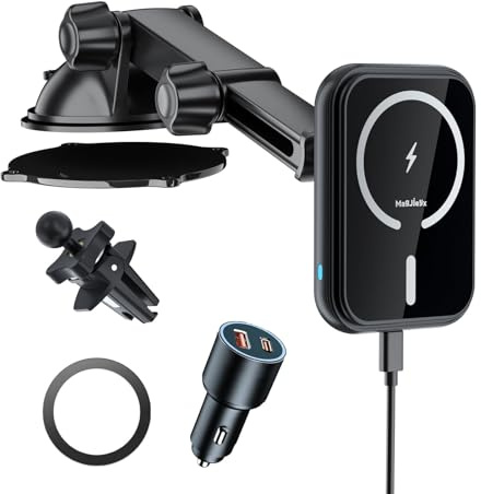 MAGJIEYX für Magsafe Autohalterung, 15W Handyhalterung Auto mit Ladefunktion mit QC3.0 Ladegerät für Dashboard Windschutzscheibe Lüftung Magnet Kabellose Schnellladen für iPhone 16 15 14 Auto Zubehör