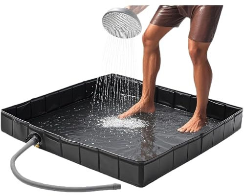 Piatto doccia pieghevole da campeggio per esterni, grande piatto doccia portatile con tubo di scarico, piatto doccia rettangolare con scarico