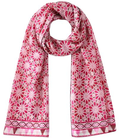 Naturlig sidenhalsduk | Stor storlek halsduk (180 x 65 cm) | Sommar tunn halsduk för män och kvinnor | Tillbehör för nacke, hår eller axlar | Mosaiksamling, Rosa, 180 x 65 cm