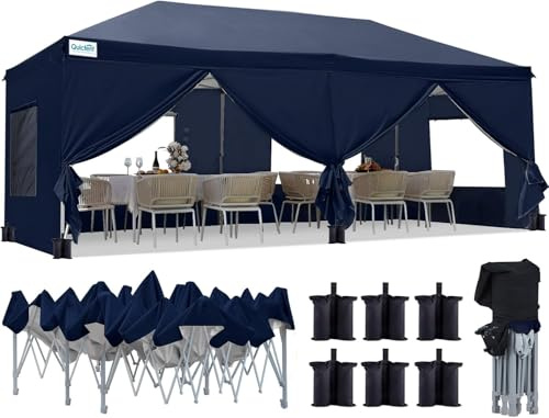 Quictent Faltpavillon 3x6m mit 6 Seitenteilen, Gartenpavillon mit Doppeln Entlüftung, Wasserdicht Stabil Pavillon Partyzelt mit 4 Sandsäcke & Rollentasch (Blau)
