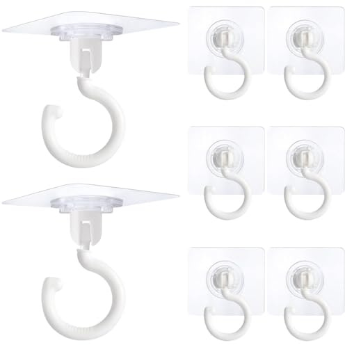 Gancio Girevole Da Soffitto Autoadesivo A 360°, Non Foratura, Adesivi Da Parete Per Asciugamani E Bagno, Ganci Impermeabile Per Tende, Cucina, Ufficio, 8 Pezzi, Bianco