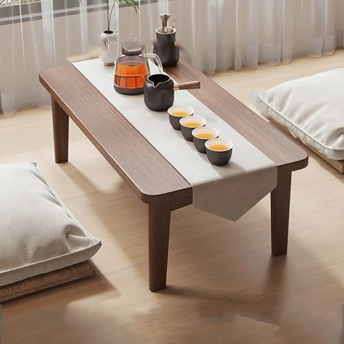 ZJHAHJY Table basse pliable pour petits espaces, table centrale rectangulaire minimaliste, tables en bois modernes du milieu du siècle, salon, chambre basse, noyer, 60 x 37 x 30 cm