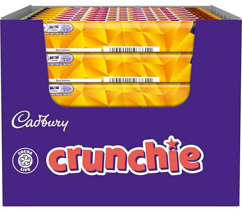 Cadbury Crunchie, Barrita de Chocolate con Leche, Sabor Cremoso y Crujiente - Pack 12 Unidades, 40 g