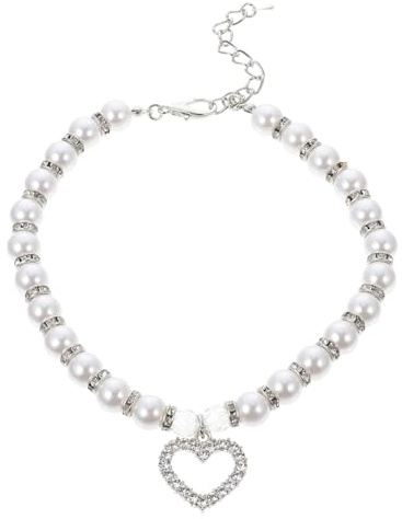 BESTonZON Dog Collar White Pearl Necklace Puppy Collar Small Dog Pet Costume Accessory l Size for Pet Photography and Halloween Costume