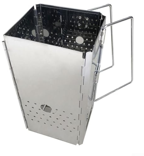 Filteilect Zusammenklappbarer Kaminanzünder für Holzkohlegrill, Edelstahl-Grill-Feueranzünder für Kochen im Freien, Camping und Grillen im Garten, kompakt, 29 x 15,5 x 15,8 cm