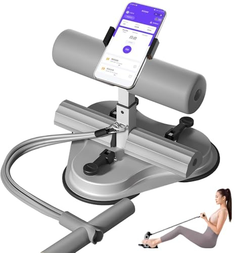 Zenselect Tragbare Sit Up Bar, Selbstsaugung Sit Up Hilfe, Situp Trainingsgerät mit Drie Saugnäpf, Sit-Ups Assistent Gerät mit Handyhalterung für Home Gym(Grau)