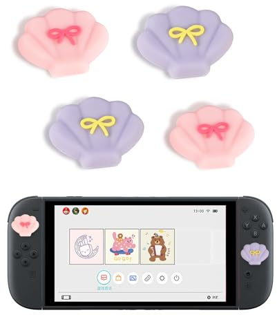 DLseego Impugnature per Switch 2,4 PCS Cappuccio per Joystick Carino Confortevole Design 3D in Silicone Cappuccio Analogico per Joystick con Graziosi Motivi a Conchiglia,Rosa+Lila