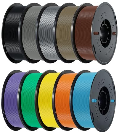 KINGROON filament PLA 1,75 mm, 10 x 1 kg, soit 10 kg au total, tolérance ±0,02 mm, impression régulière et surface lisse, pour modèles, créations DIY et prototypes, lot de 10 couleurs assorties