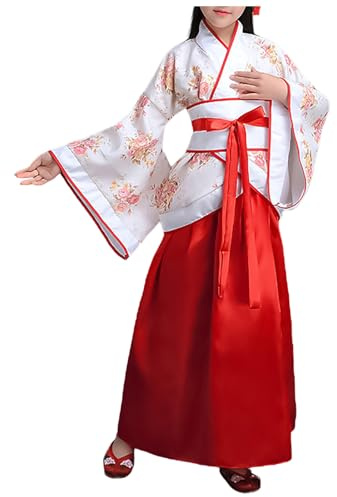 Générique Costume Traditionnel Chinois pour Fille Costumes Accessoires avec Jupe Tenue de Fête pour Cosplay Enfants Ensemble Traditionnel Chinois Fille Robe Peignoir Enfants Déguisements (9-10 Years)