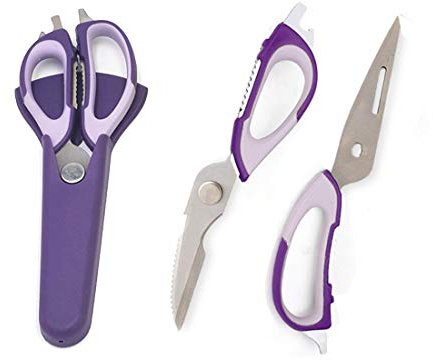 Multifunction Kitchen Scissors, 7-in-1 Heavy Duty Stainless Steel Culinary Scissor with Magnetic Holder, Detachable Household Kitchen Shear for Cut Poultry Bone Vegetables Fruit Seafood (Purple)