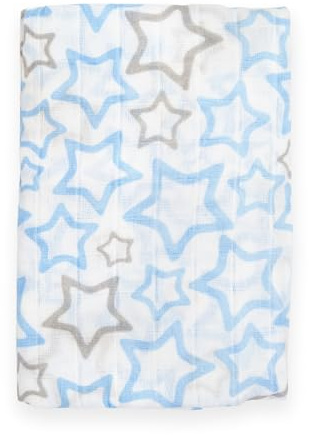 Ti TIN | Baby Musselin, 125x125 cm | Musselin Tuch mit Sternchenmuster, leichte und weiche Baumwollfaser, Mulltuch vielseitig einsetzbar,als Decke,Halstuch/Dreieckstuch,Spucktuch etc,Farbe:Himmelblau