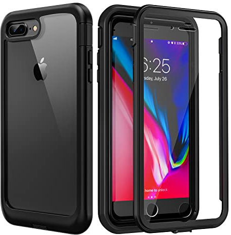 seacosmo iPhone 7 Plus Hülle, iPhone 8 Plus Hülle, Stoßfest Handyhülle iPhone 7 Plus 360 Grad Rugged schutzhülle mit eingebautem Displayschutz für iPhone 8 Plus, Schwarz