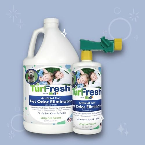 TurFresh BioS+ Artificial Turf Odor Eliminator Value Pack – Yard Deodorizer – Enzyme Concentrate for Pet Urine & Feces – Safe for Kids & Pets – 1 Gallon & 32 oz Bottle Sprayer, Original Scent