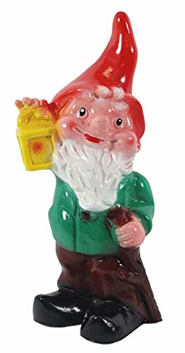OMÜ Otto Müller Gartenzwerg Figur Zwerg H 18 cm mit Laterne und Stock stehend Gartenfigur aus Kunststoff